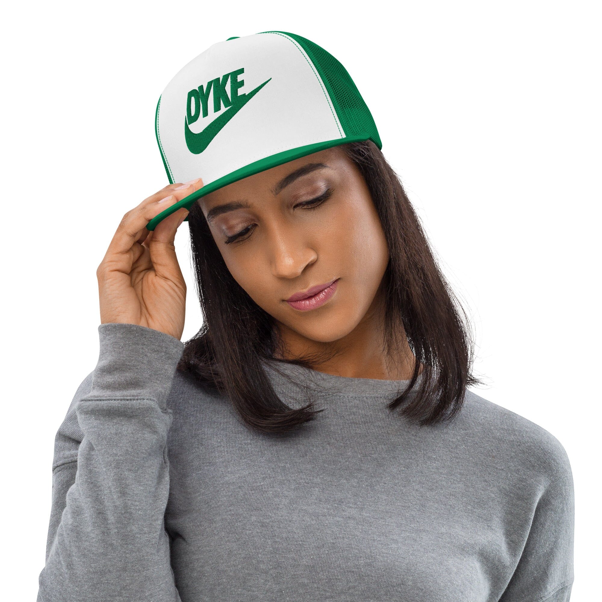 dyke sport flatbill trucker mesh on woman