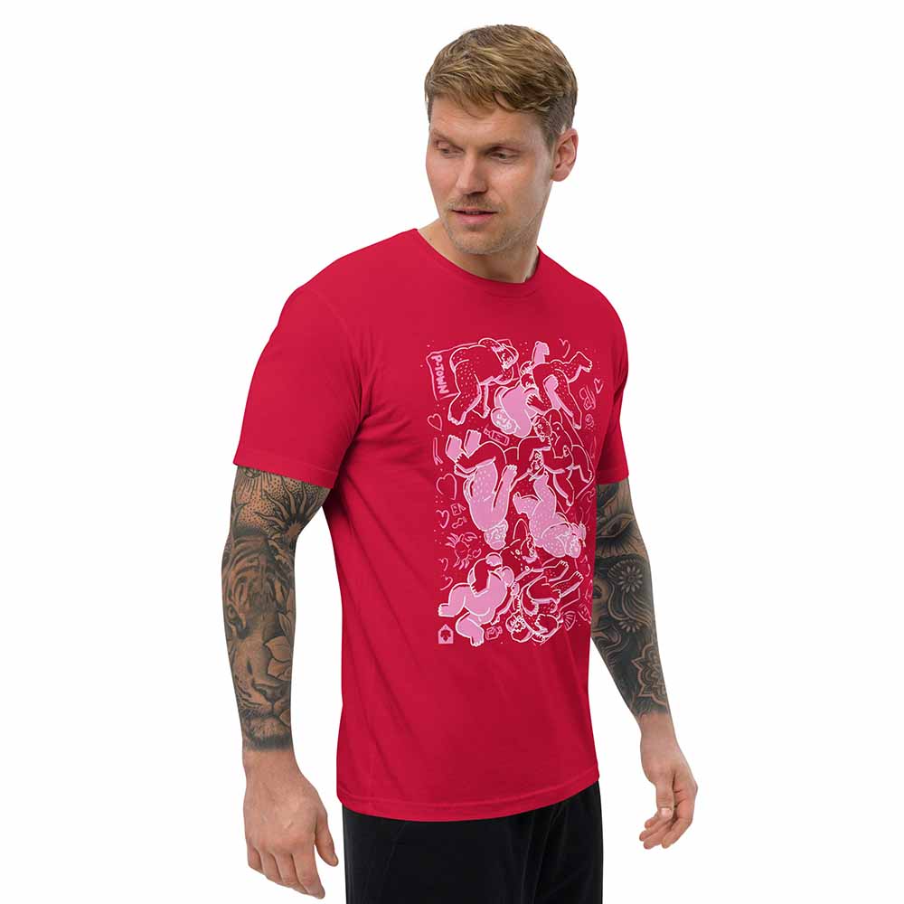 Bearpad Ptown Herring Cove Beach T-Shirt red with pink and white on man