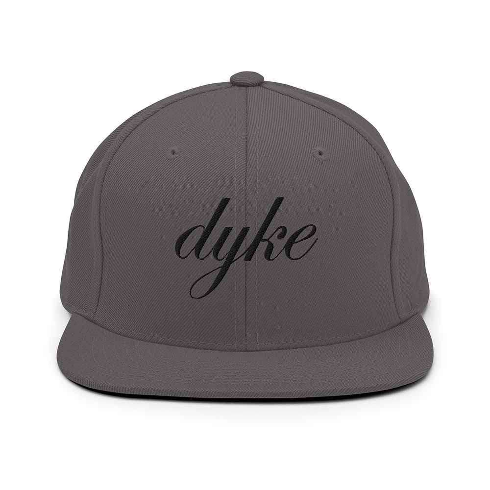 Dyke Script 6 Panel Flatbill Snapback Hat  grey