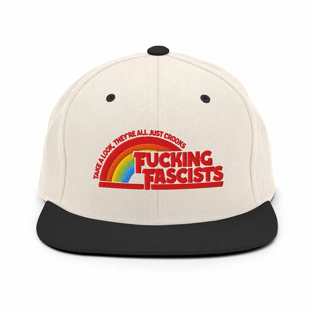 Fucking Fascists Flatbill 6-Panel Snapback Hat natural with black brim
