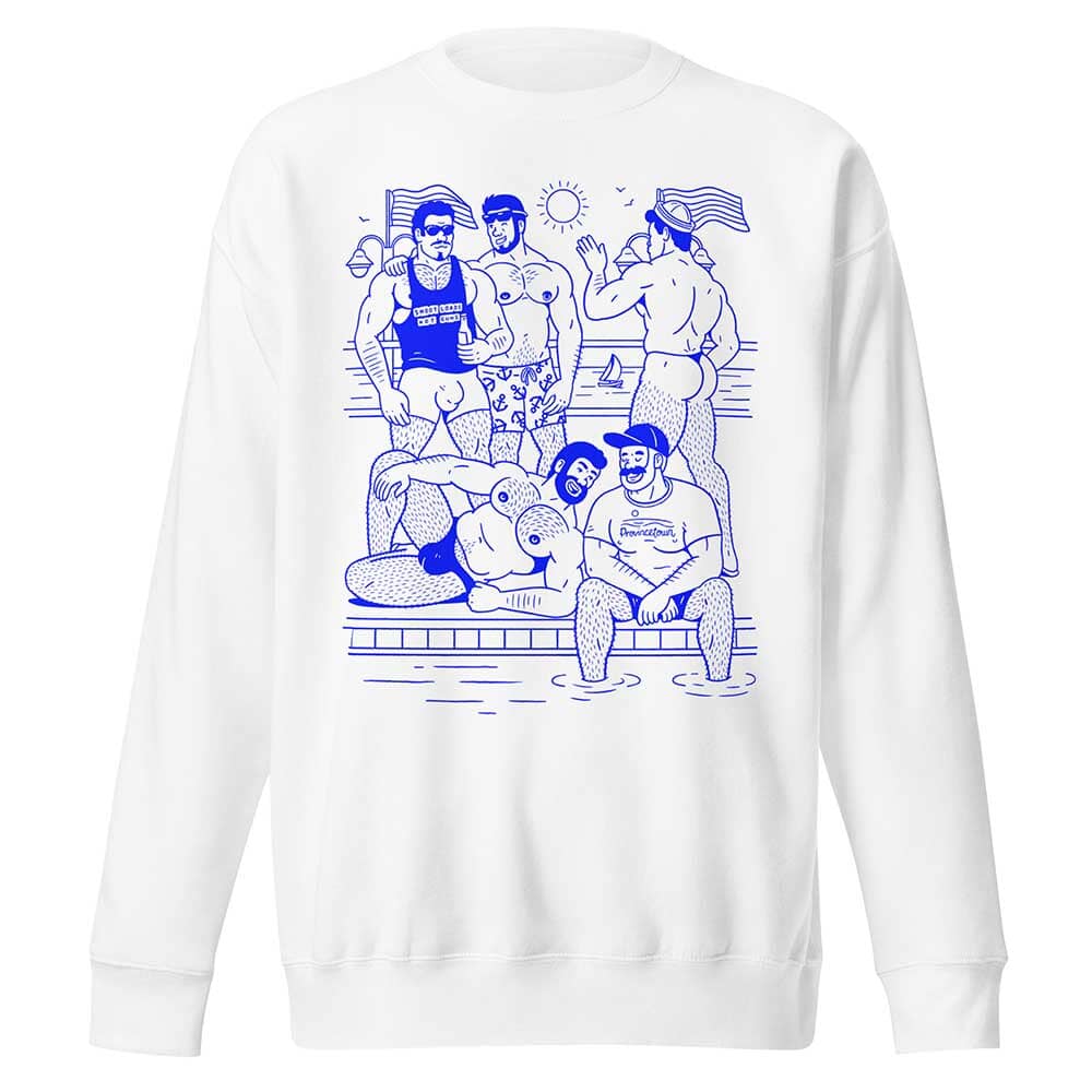 Ptown Boatslip Tea Crew Sweatshirt Royal Print white