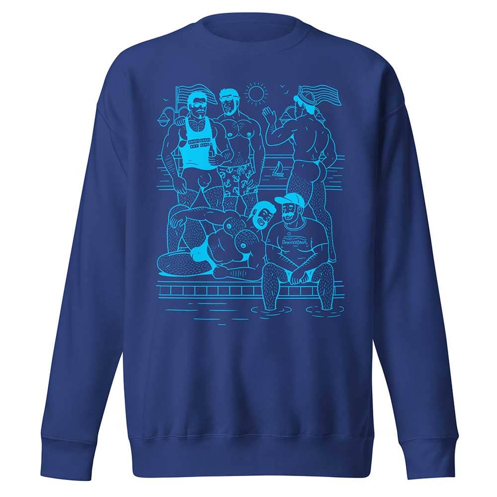 Ptown Boatslip Tea Crew Sweatshirt Light Aqua Print royal