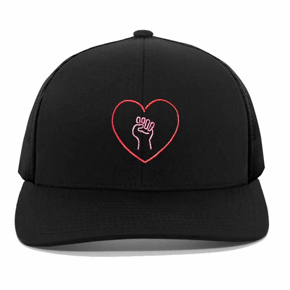 heart solidarity fist black trucker snapback