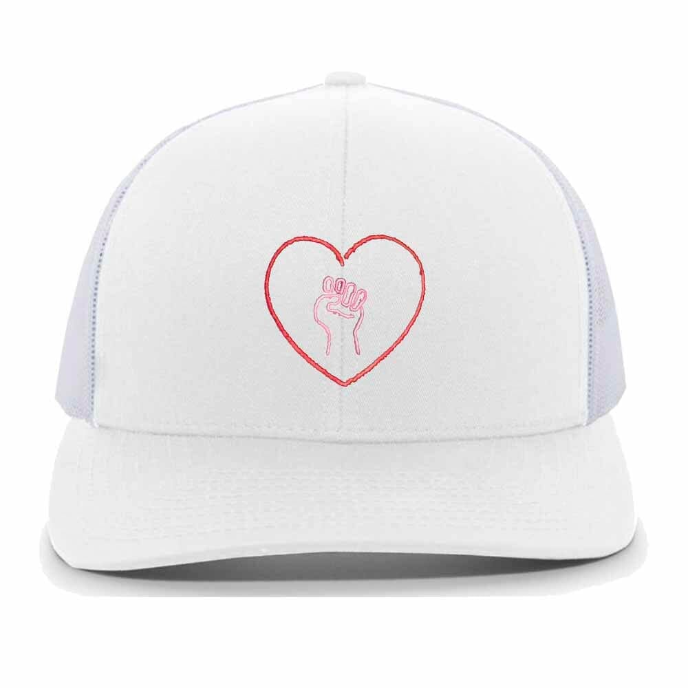 heart solidarity fist white trucker snapback