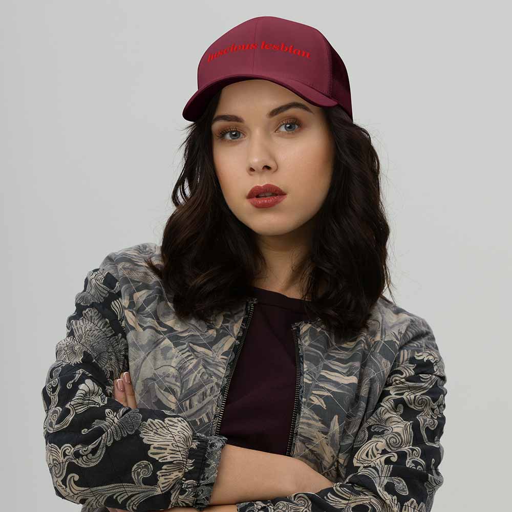 Luscious Lesbian Trucker Snapback Hat mesh trucker cranberry