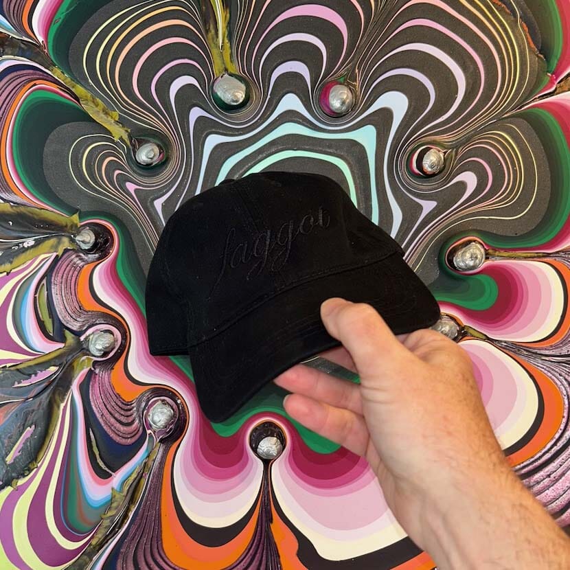 Black-on-black faggot twill dad hat