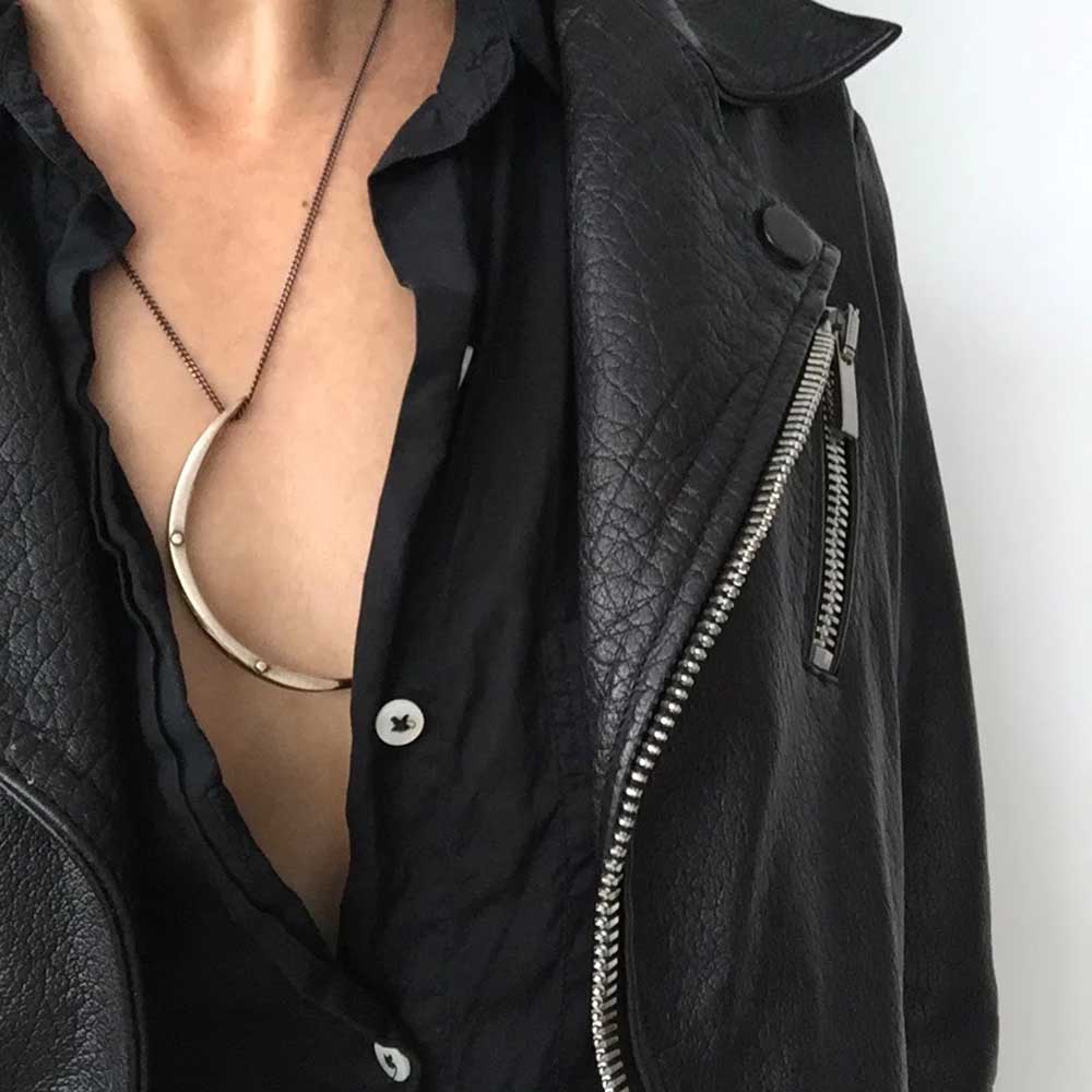 Crescent Moon Necklace on model
