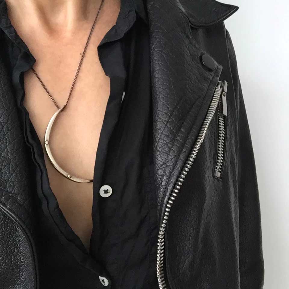 Crescent Moon Infinite Love & Gratitude Necklace on model