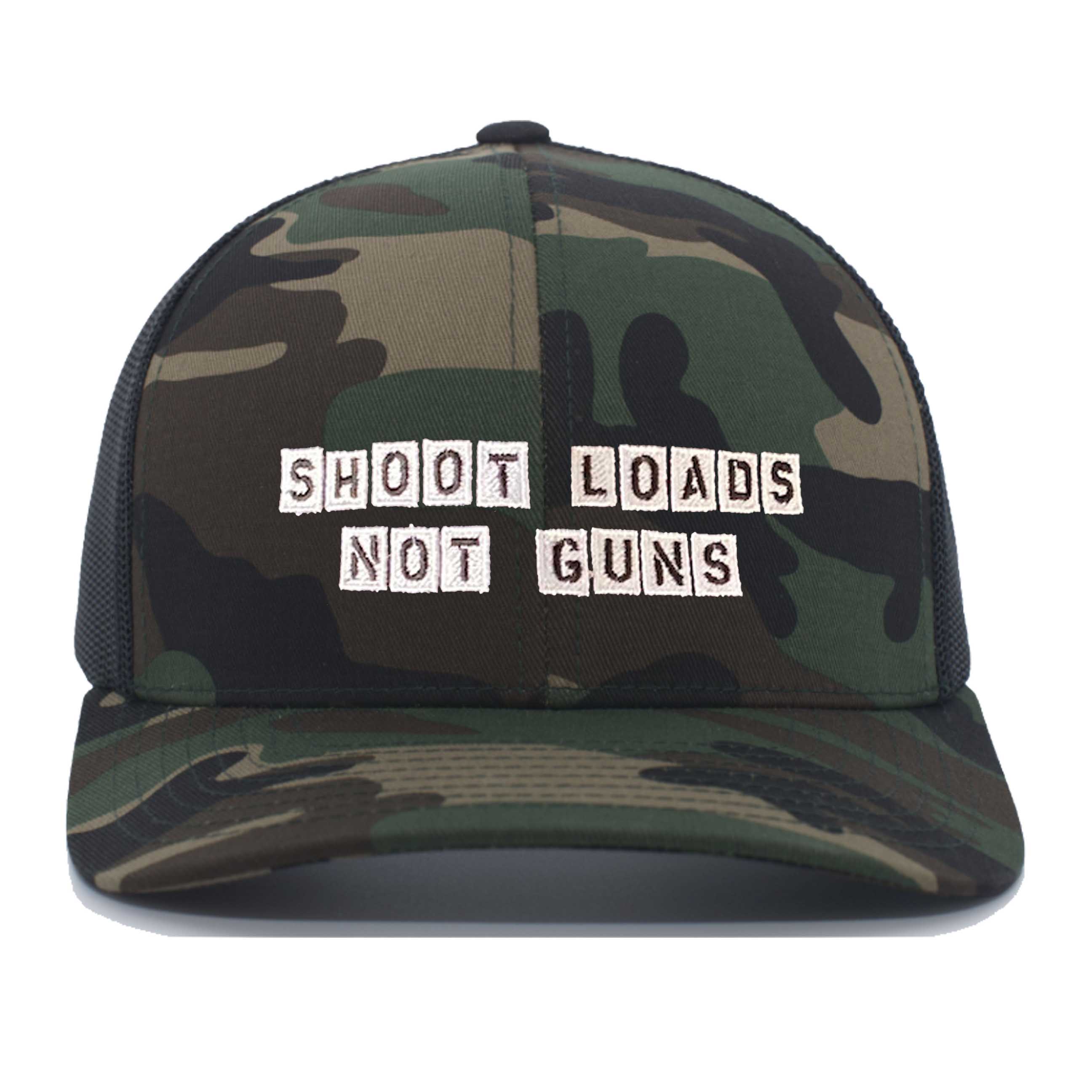 Shoot Loads Not Guns Camo Trucker Mesh Snapback army black