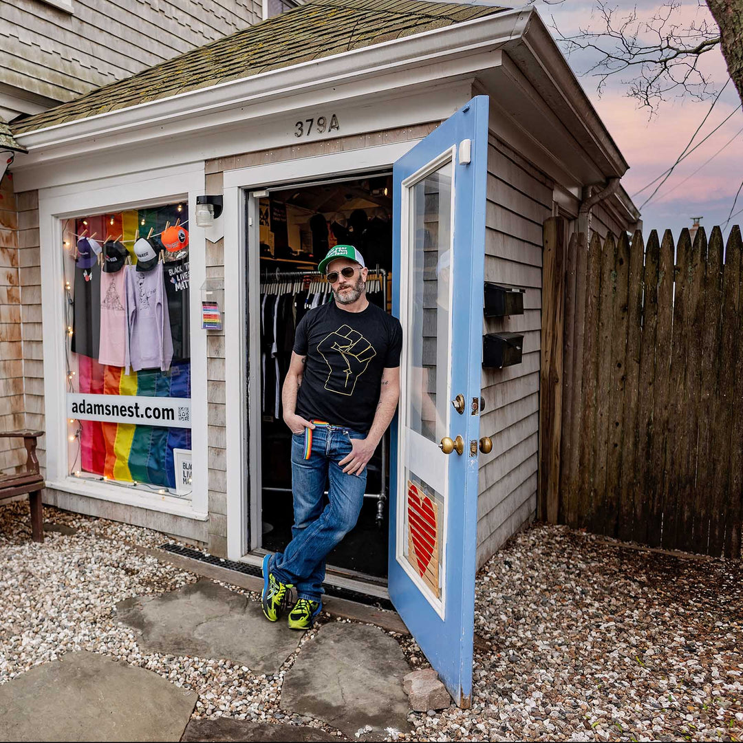 adam singer in front of Adam's Nest Provincetown