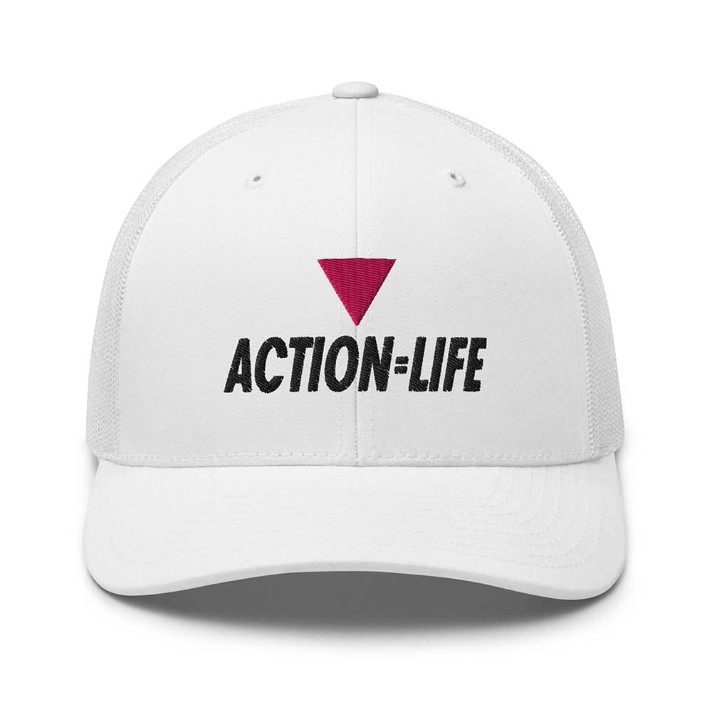 white trucker mesh snapback reading action = life