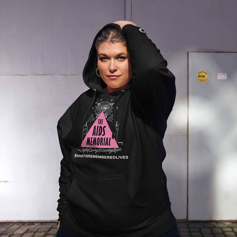 The AIDS Memorial Hoodie black on woman