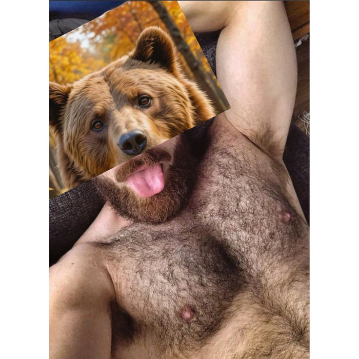 Naro Pinosa Bear Tongue Out Mustache Postcard