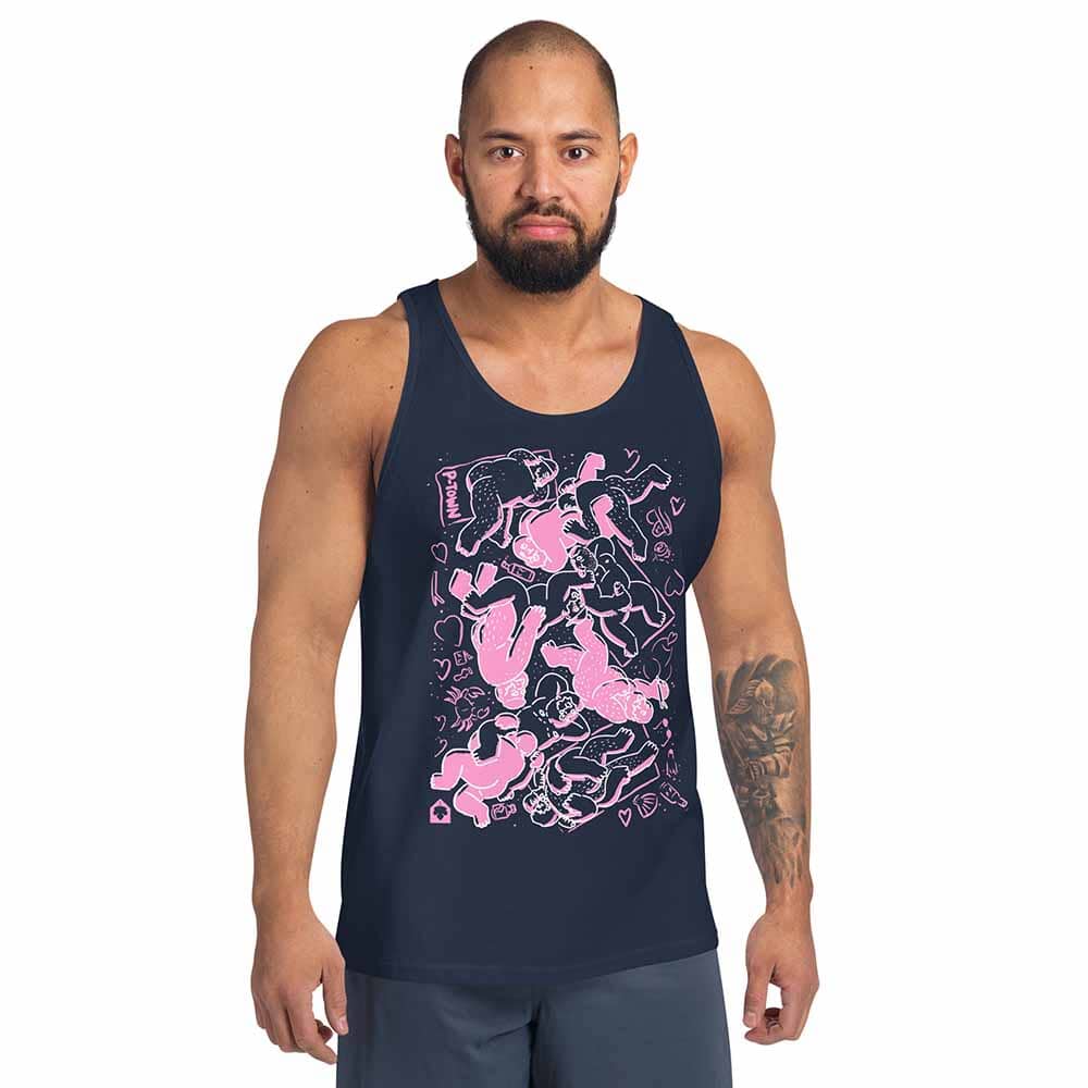 Bearpad Ptown Herring Cove Beach Tank navy with pink and white on man