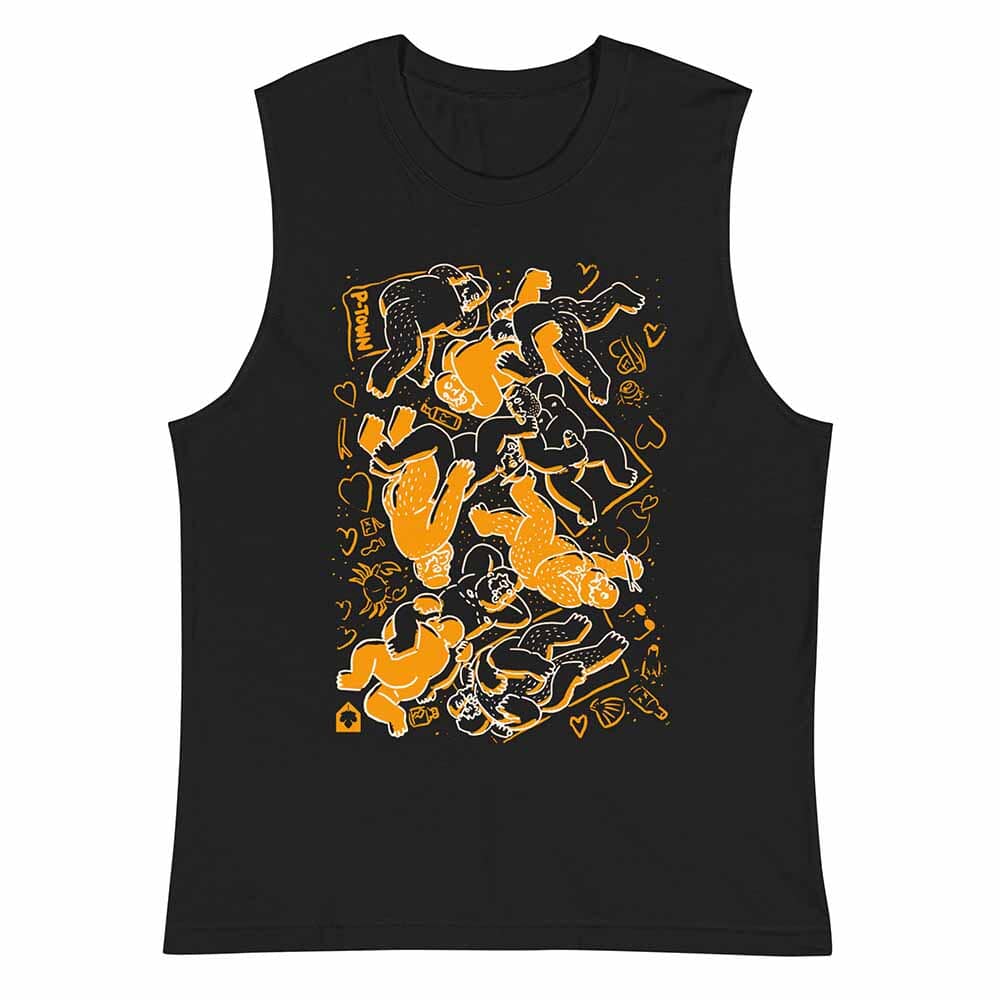 BEARPAD UNISEX MUSCLE SLEEVELESS T-SHIRT ADAMS NEST ORANGE WHITE
