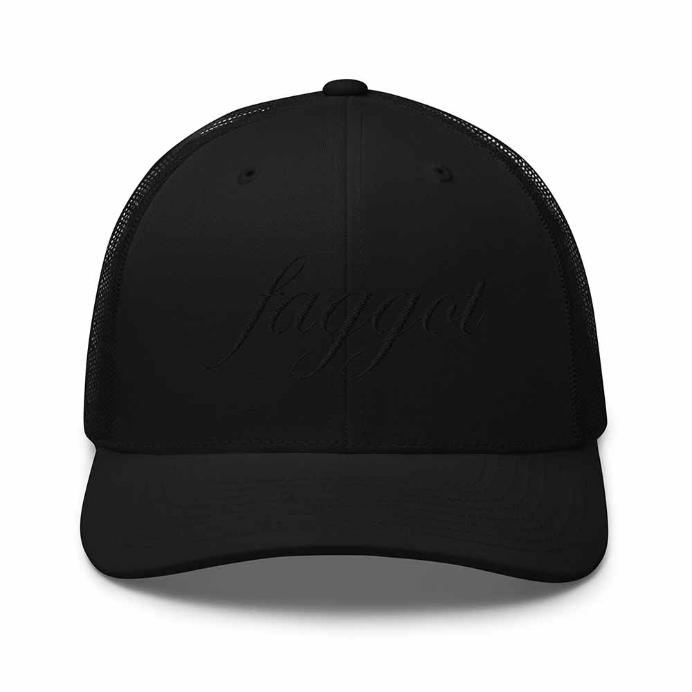 Black-on-black Faggot Mesh Trucker Snapback Hat