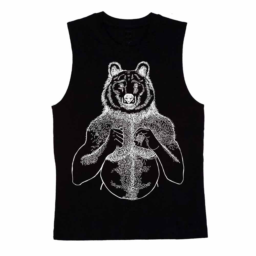 Brian Kenny White Print Beefy Bear Sleeveless T-shirt