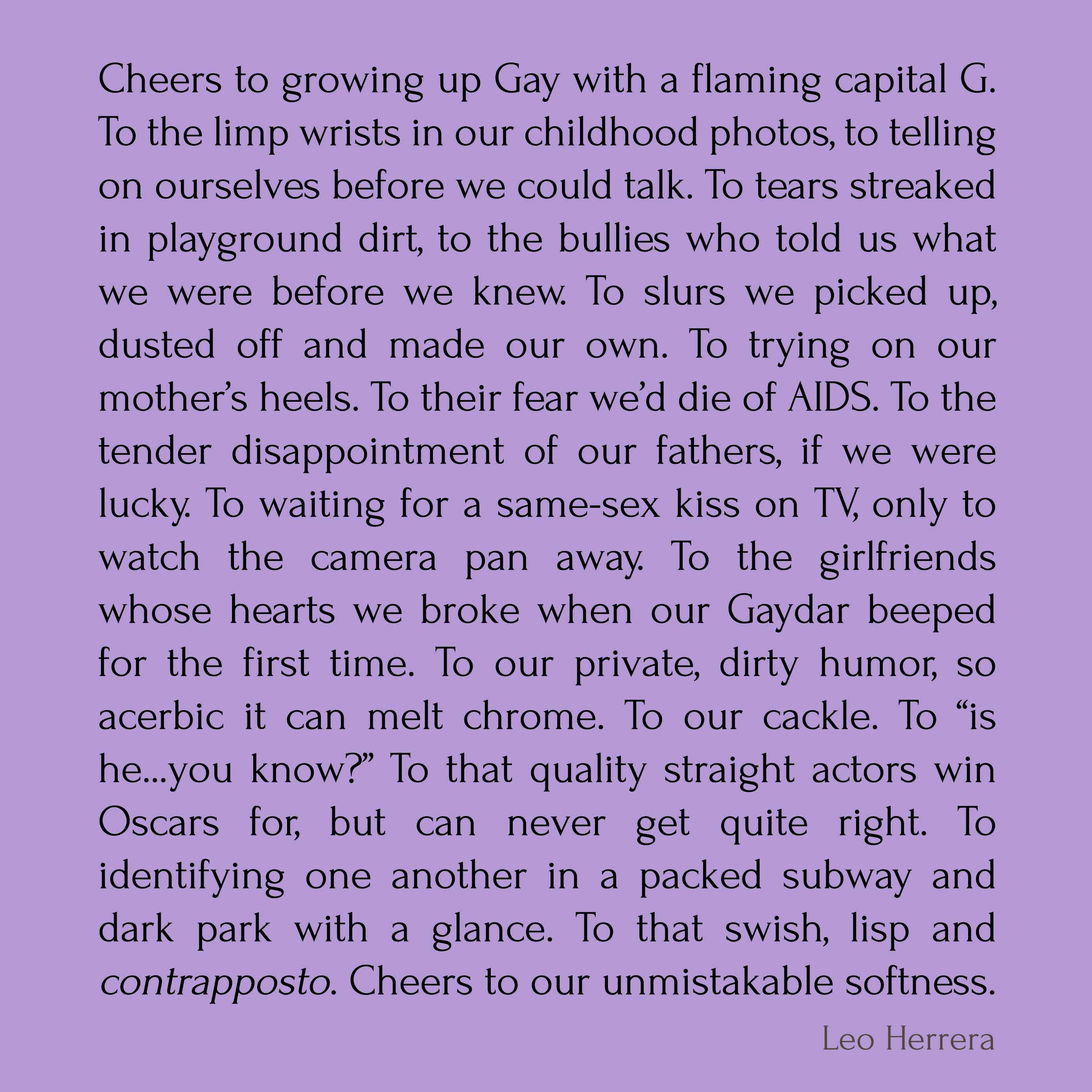Cheers to Growing Up Gay lavender text