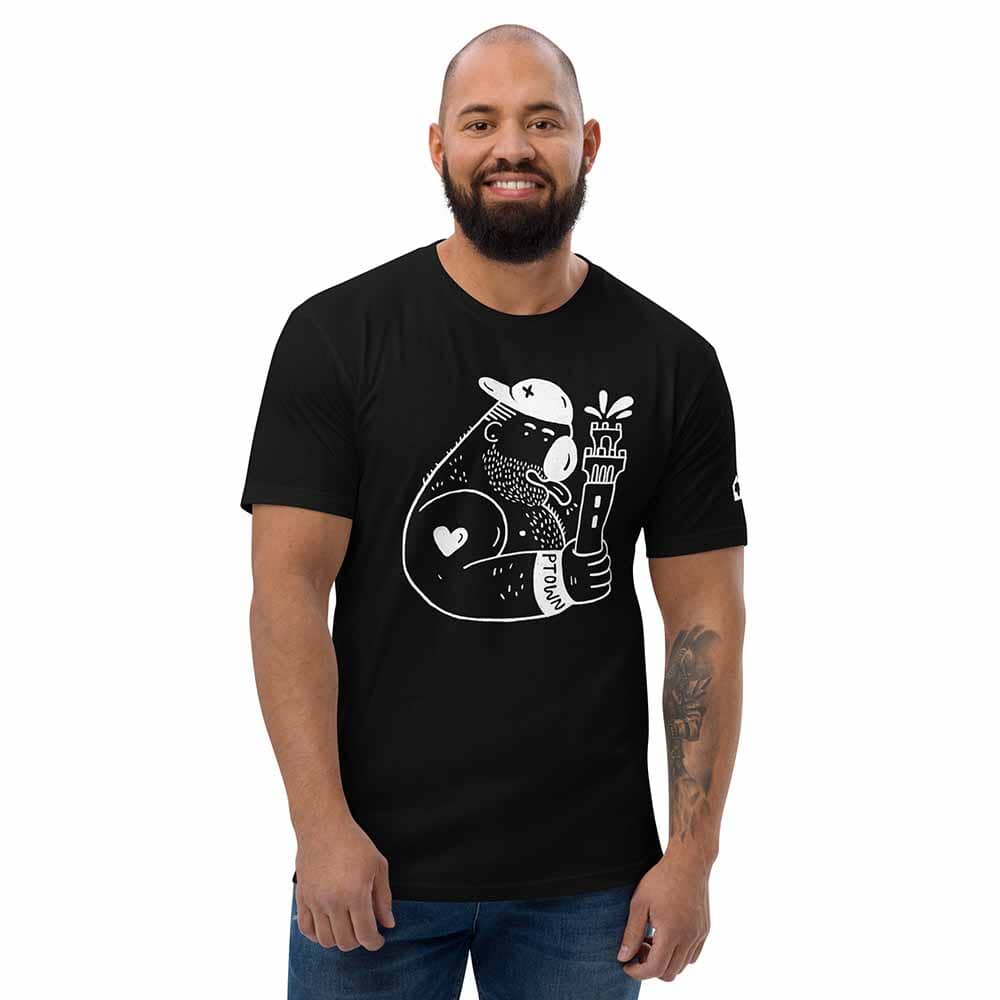 Carlos Rodriguez Pilgrim Monument Ptown Bear T-Shirt on man