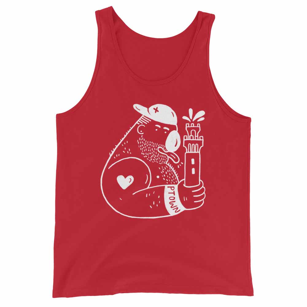 Carlos Rodriguez Pilgrim Monument Ptown Bear tank-red