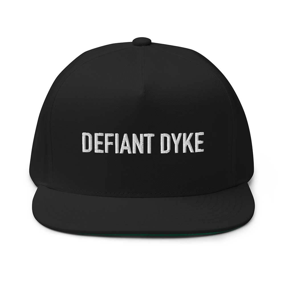 DEFIANT DYKE Flatbill 5-Panel Snapback Hat  black front