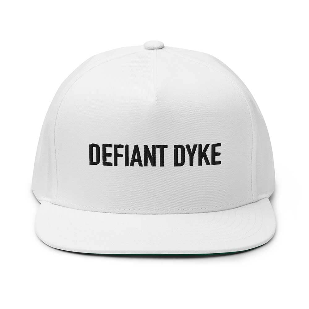 DEFIANT DYKE Flatbill 5-Panel Snapback Hat white front