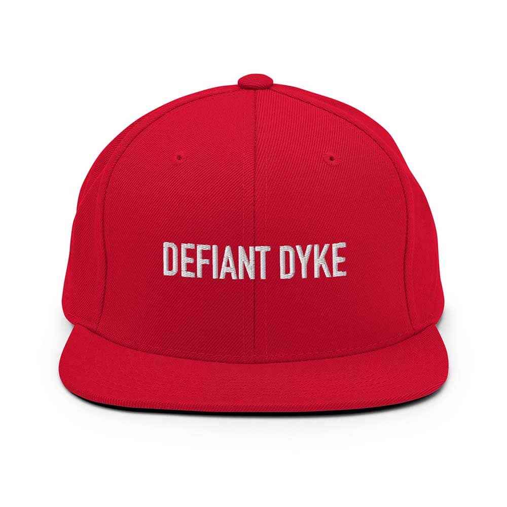 DEFIANT DYKE Flatbill 6-Panel Snapback Hat RED FRONT