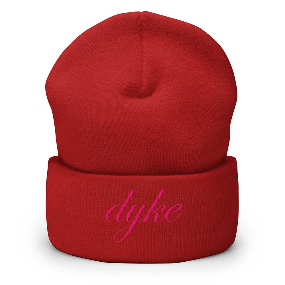 Red beanie with &