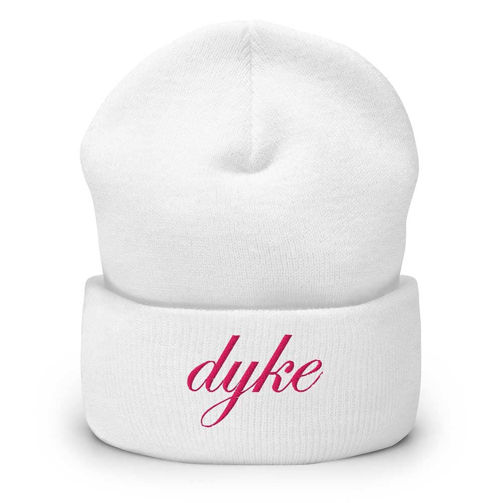 White beanie with pink &