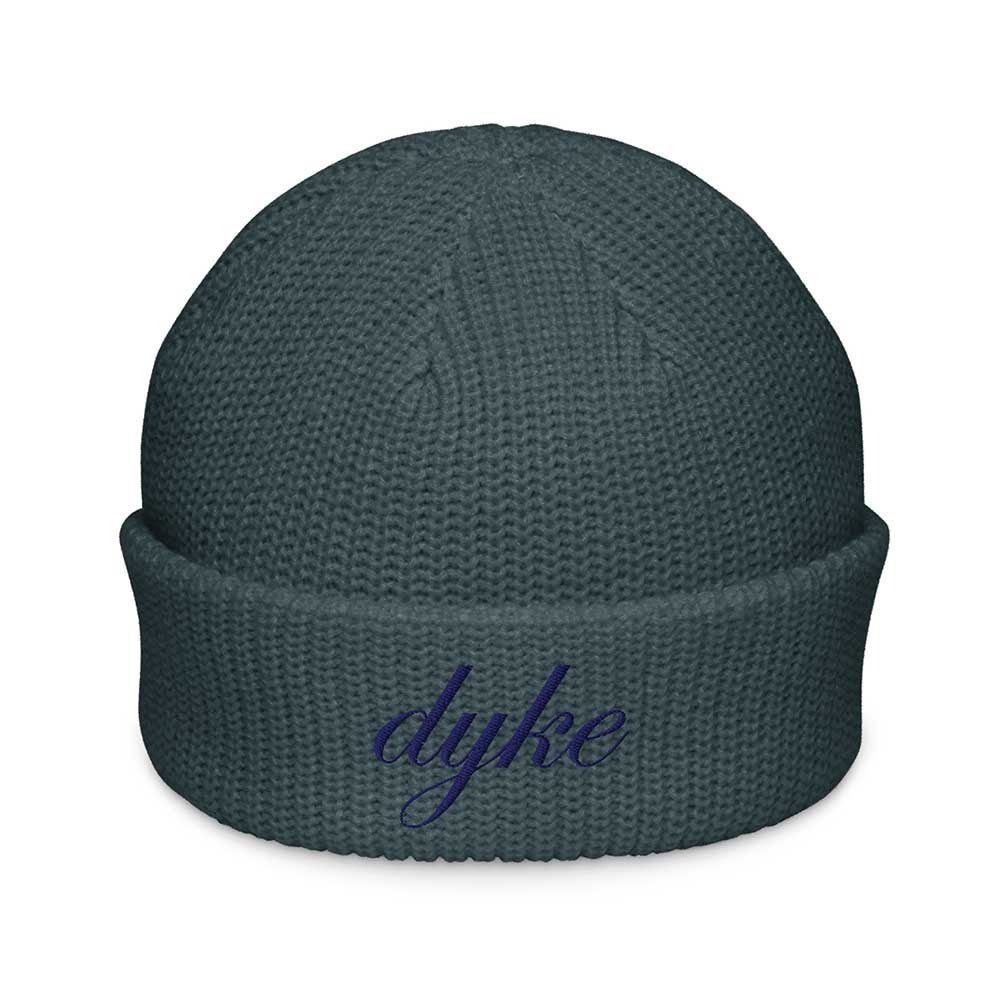 Dark teal beanie with &