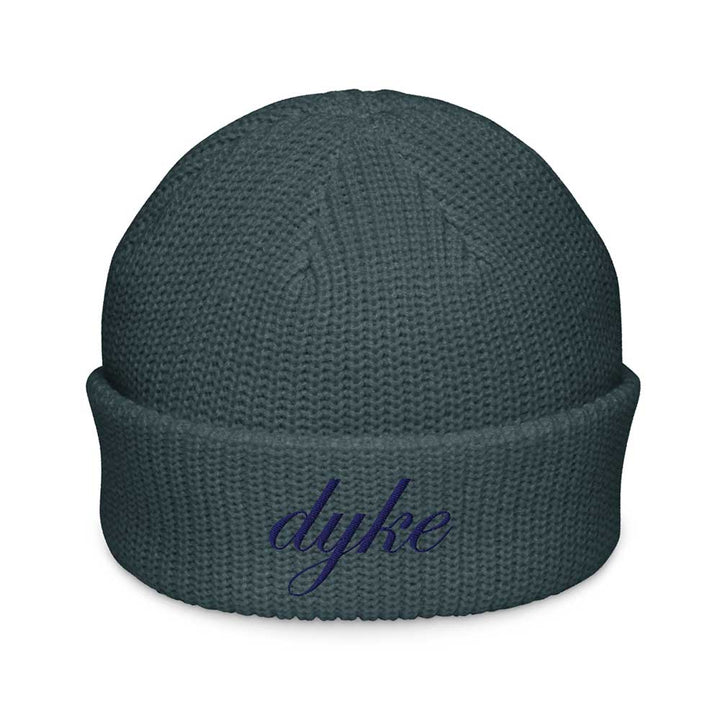 Dark teal beanie with &