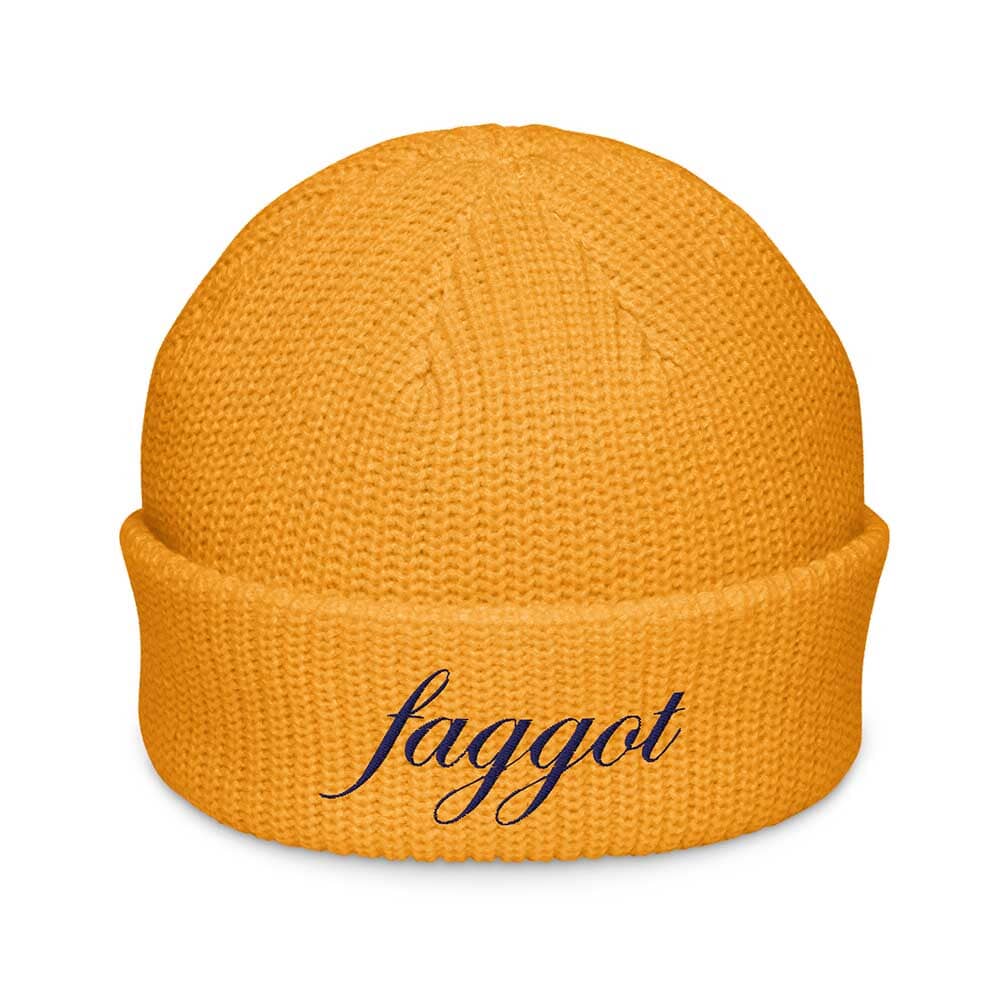 golden yellow beanie with &