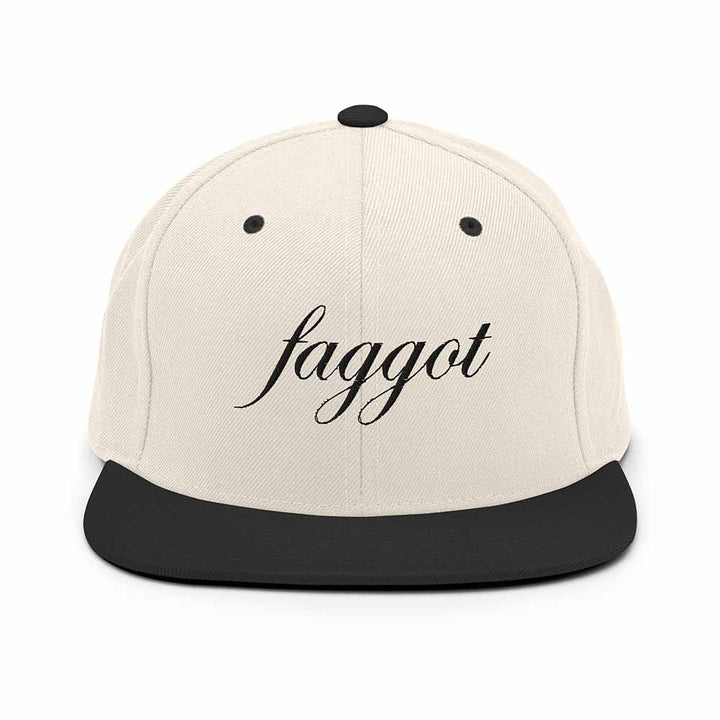 Faggot 6 Panel Flatbill Snapback Hat natural/black