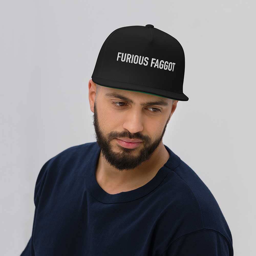 FURIOUS FAGGOT Flatbill 5-Panel Snapback Hat BLACK ON MAN