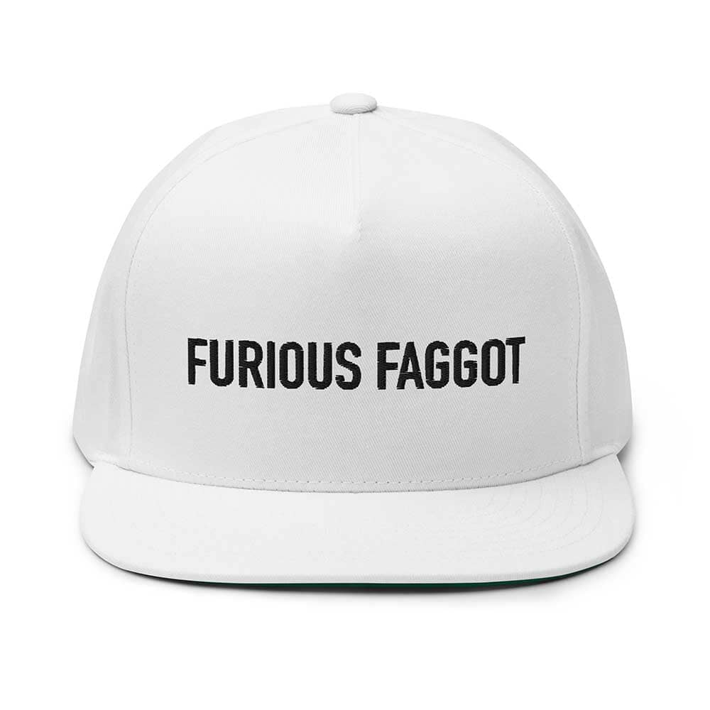 FURIOUS FAGGOT Flatbill 5-Panel Snapback Hat WHITE