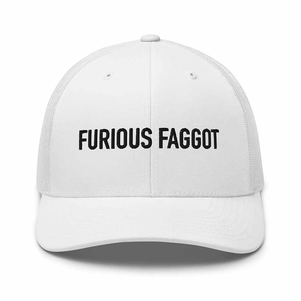 FURIOUS FAGGOT Trucker Mesh Snapback Hat WHITE