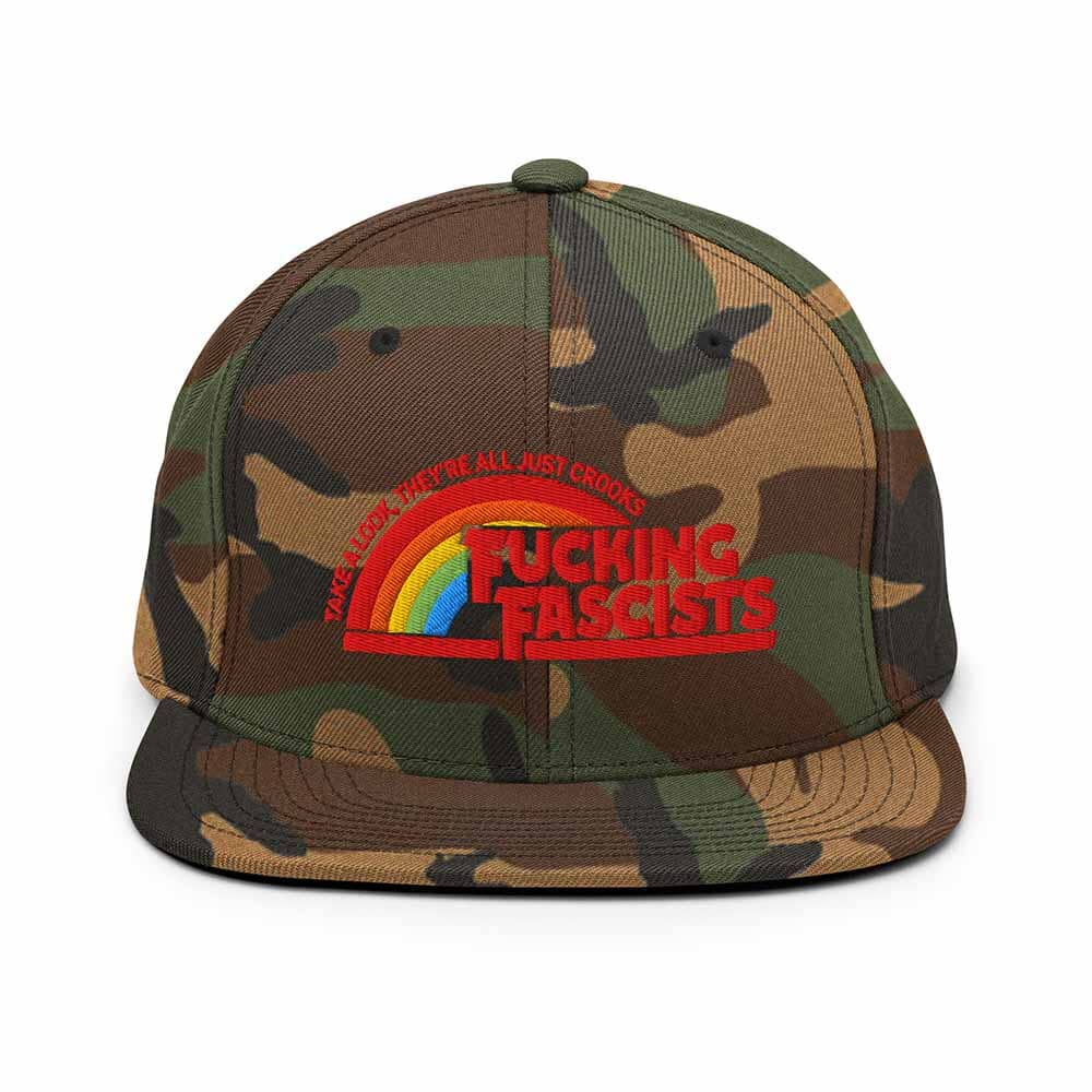 Fucking Fascists Flatbill 6-Panel Snapback Hat green camo