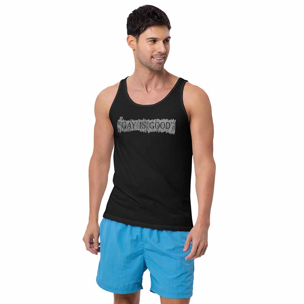 GAY IS GOOD tank black on man