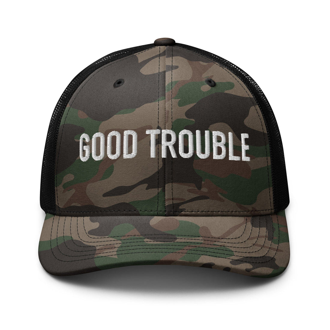 Good Trouble Camo Trucker Mesh Snapback Hat