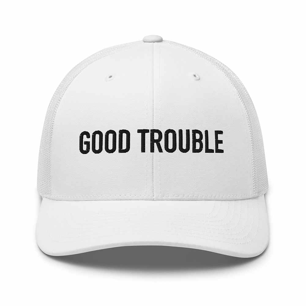 GOOD TROUBLE Trucker Mesh Snapback Hat white