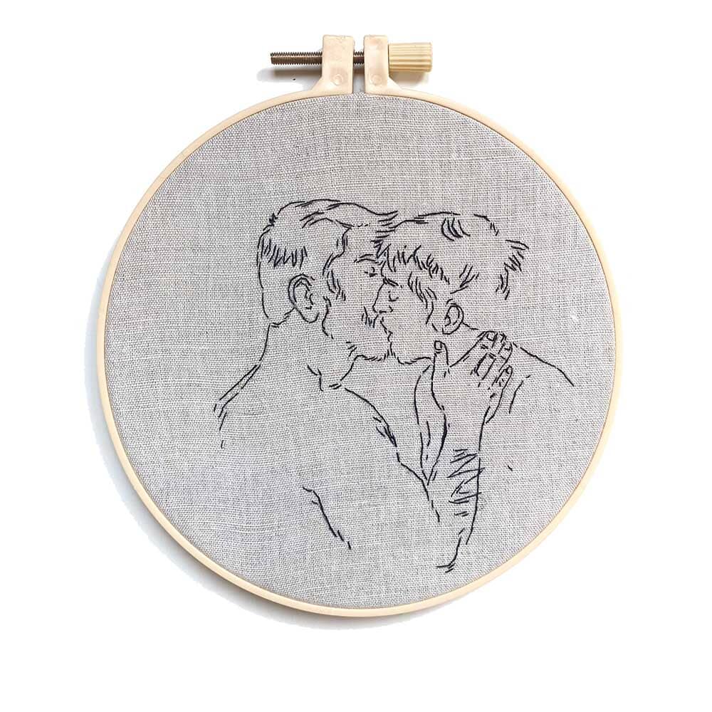Two Men Kissing Original Embroidery (Copy)