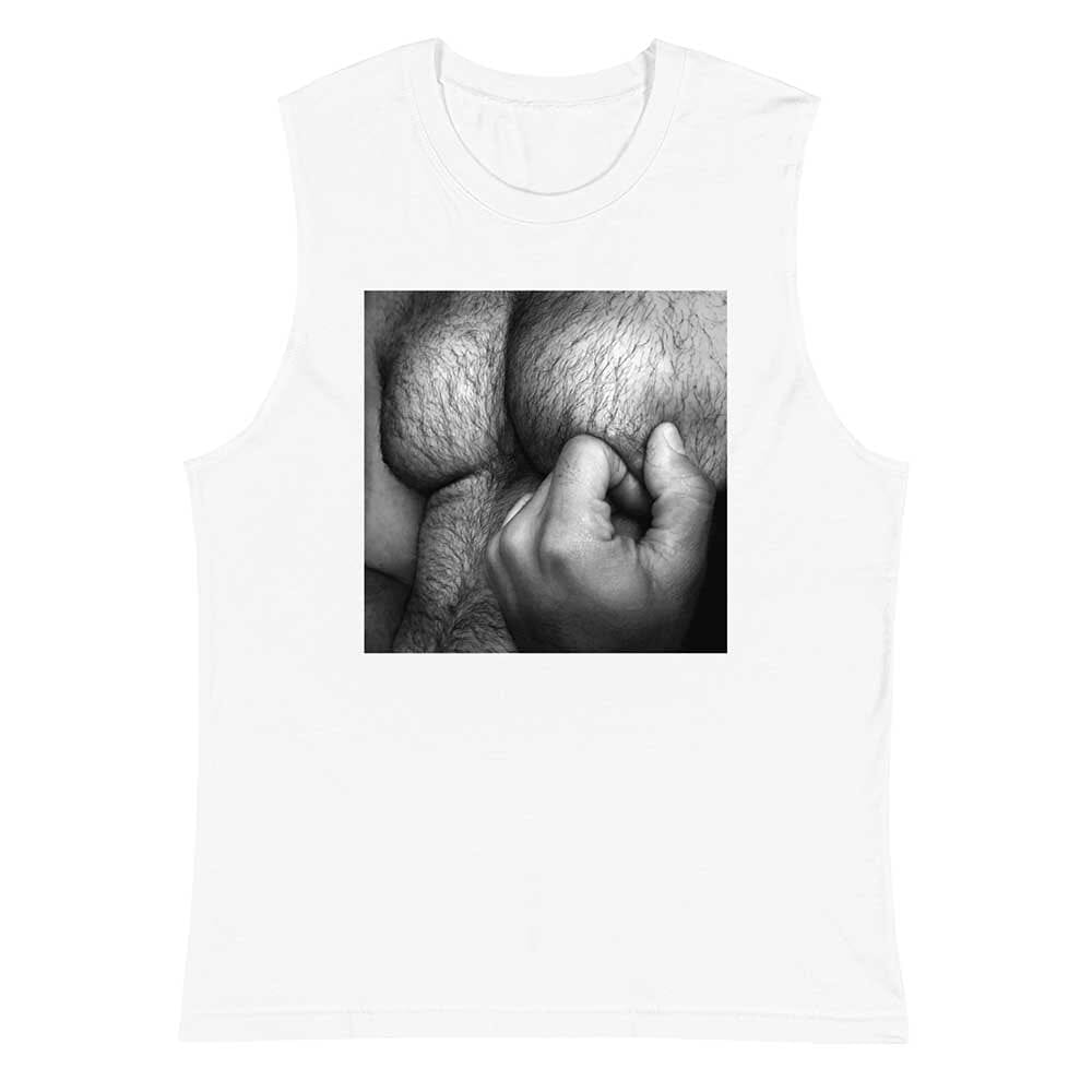 Nipple Pinch Hairy Chest Sleeveless T-shirt-white