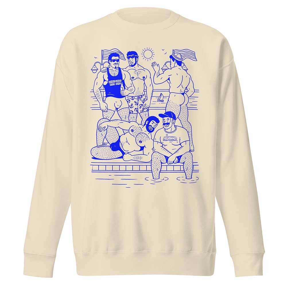 Ptown Boatslip Tea Crew Sweatshirt Royal Print bone