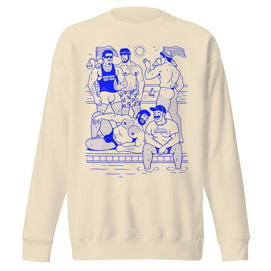 Ptown Boatslip Tea Crew Sweatshirt Royal Print by Hey Beefcake