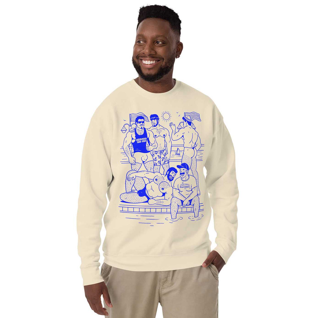 Ptown Boatslip Tea Crew Sweatshirt Royal Print bone on man