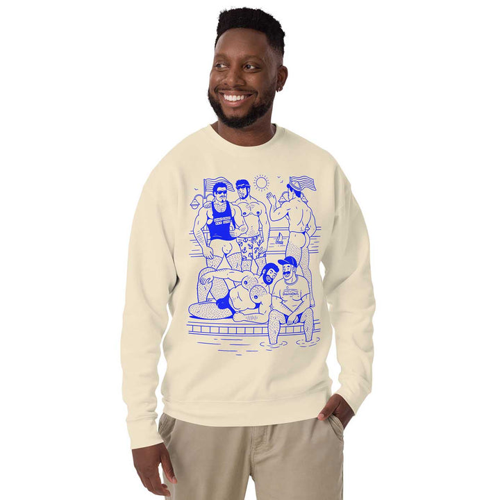 Ptown Boatslip Tea Crew Sweatshirt Royal Print bone on man