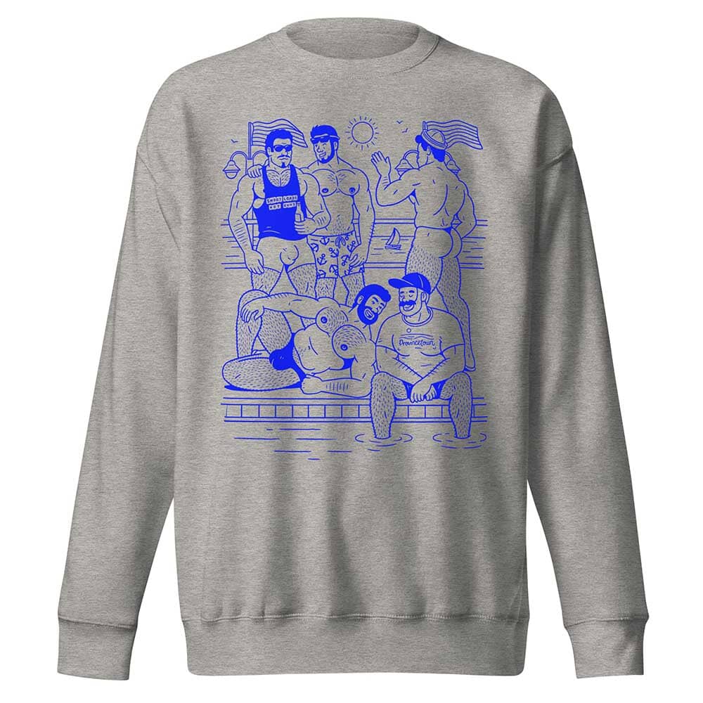 Ptown Boatslip Tea Crew Sweatshirt Royal Print heather grey
