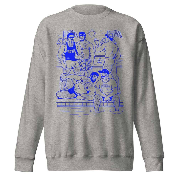 Ptown Boatslip Tea Crew Sweatshirt Royal Print heather grey