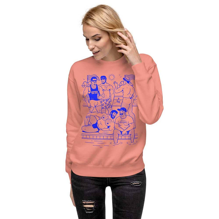 Ptown Boatslip Tea Crew Sweatshirt Royal Print dusty pink