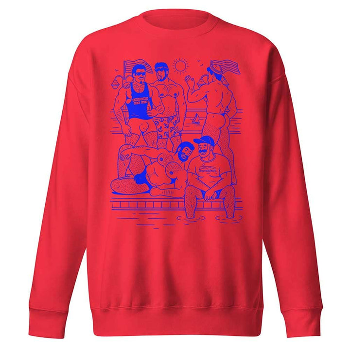 Ptown Boatslip Tea Crew Sweatshirt Royal Print red